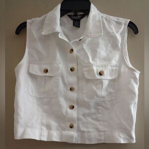 Rafaella White 100% Linen Cropped Vest Size 4